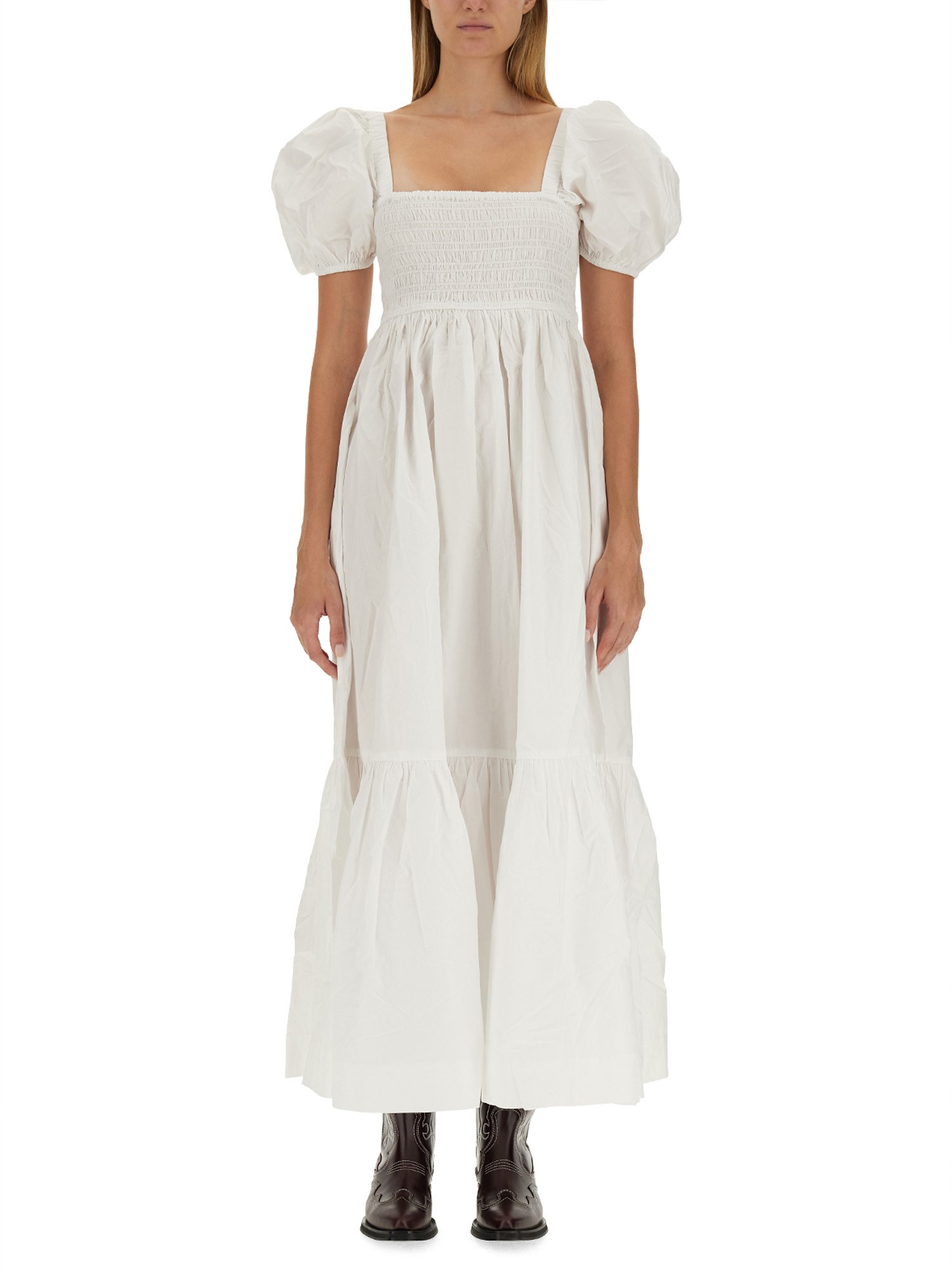 GANNI    COTTON POPLIN MIDI DRESS