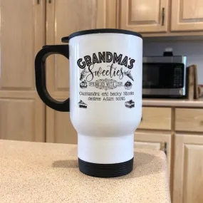 Grandma's Sweeties Personalized White Metal Coffee and Tea Travel Mug