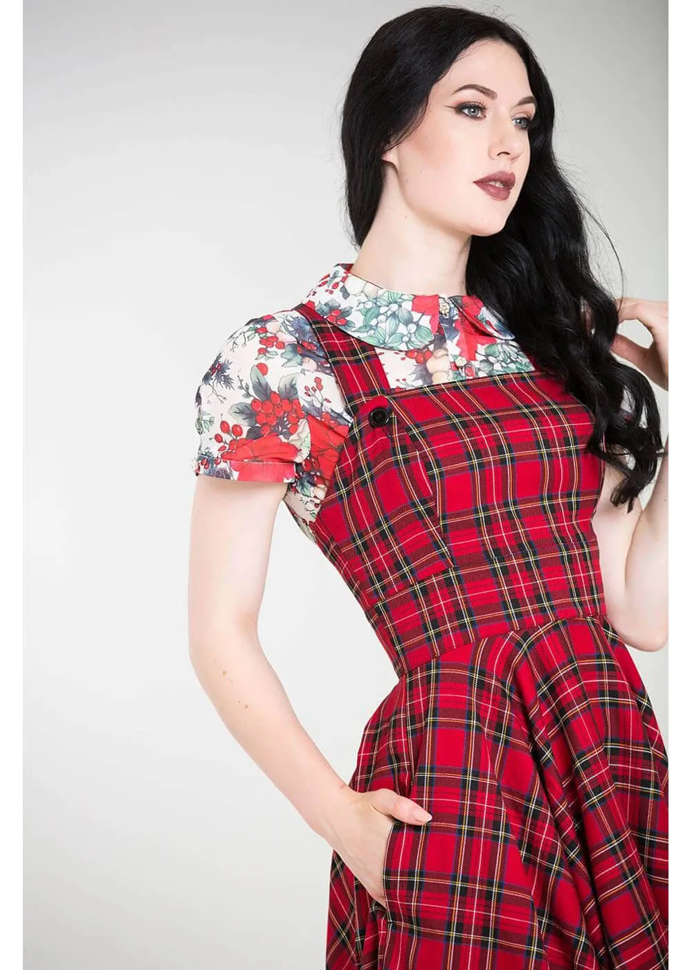 Hell Bunny Irvine Tartan 60's Pinafore Dress Red