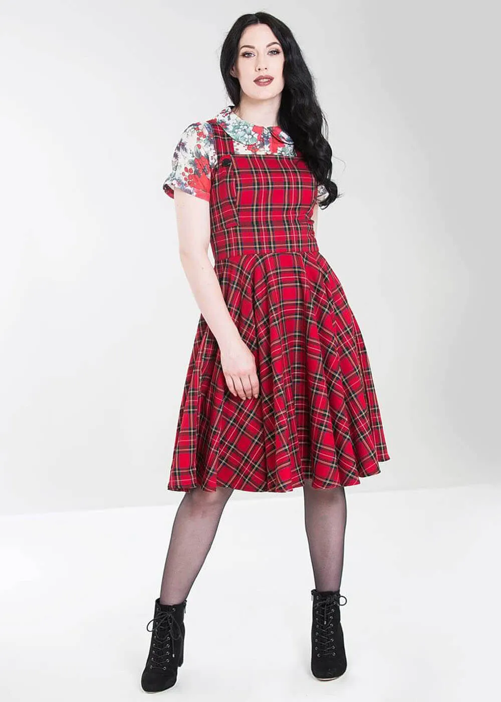 Hell Bunny Irvine Tartan 60's Pinafore Dress Red