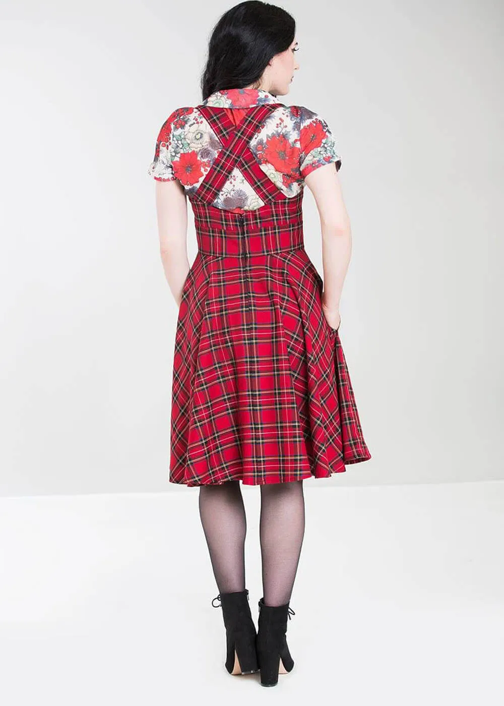 Hell Bunny Irvine Tartan 60's Pinafore Dress Red