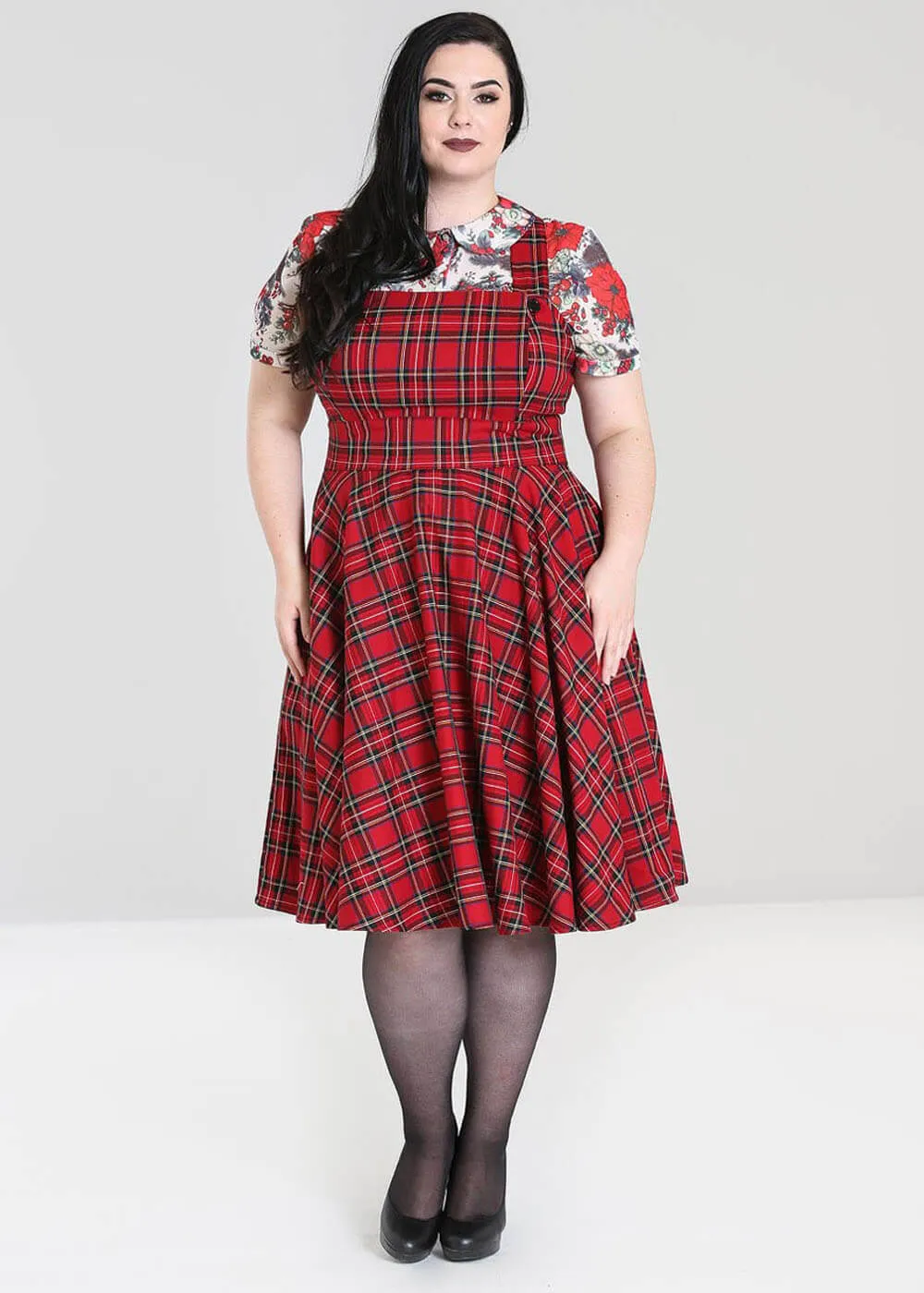 Hell Bunny Irvine Tartan 60's Pinafore Dress Red