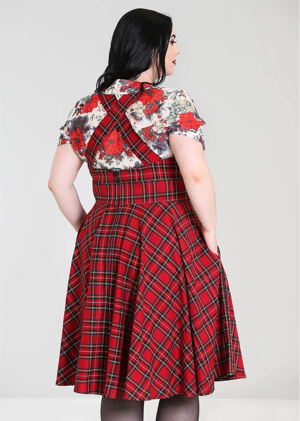 Hell Bunny Irvine Tartan 60's Pinafore Dress Red