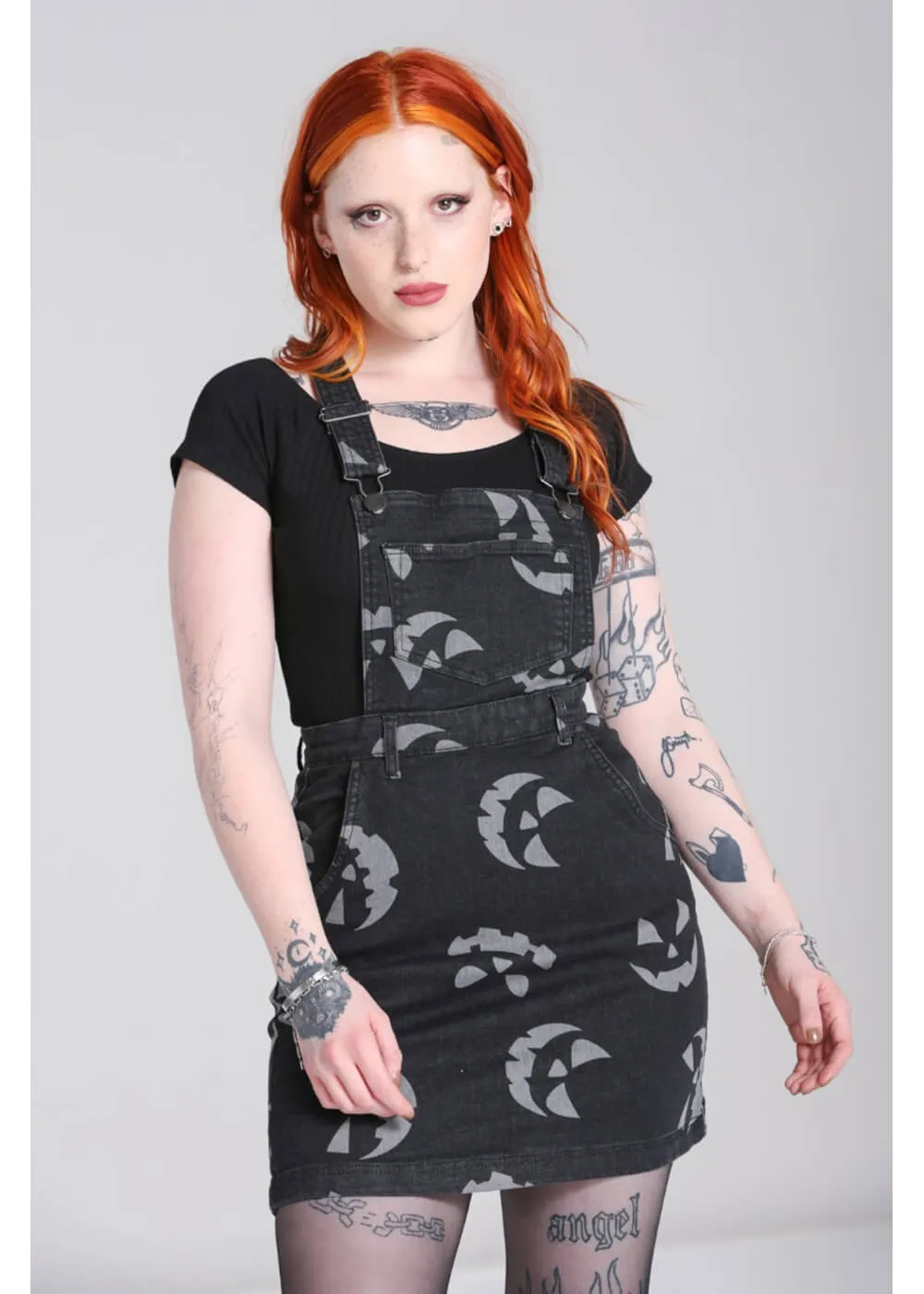 Hell Bunny Jack-O-Lantern Pinafore Dress Black