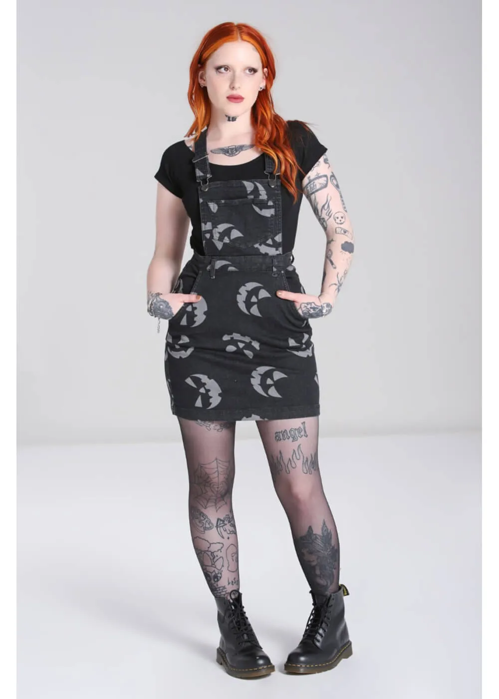 Hell Bunny Jack-O-Lantern Pinafore Dress Black