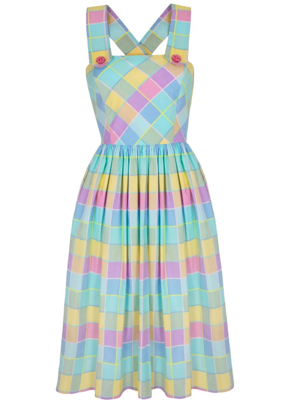 Hell Bunny Skye Check Pinafore 40's Swing Dress Multi