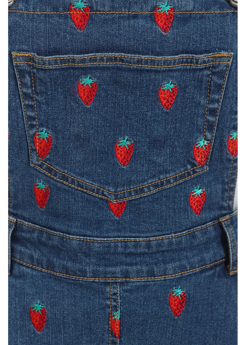 Hell Bunny Strawberry Denim 50's Pinafore Dress Blue