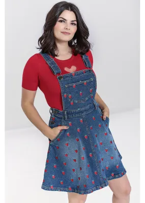 Hell Bunny Strawberry Denim 50's Pinafore Dress Blue