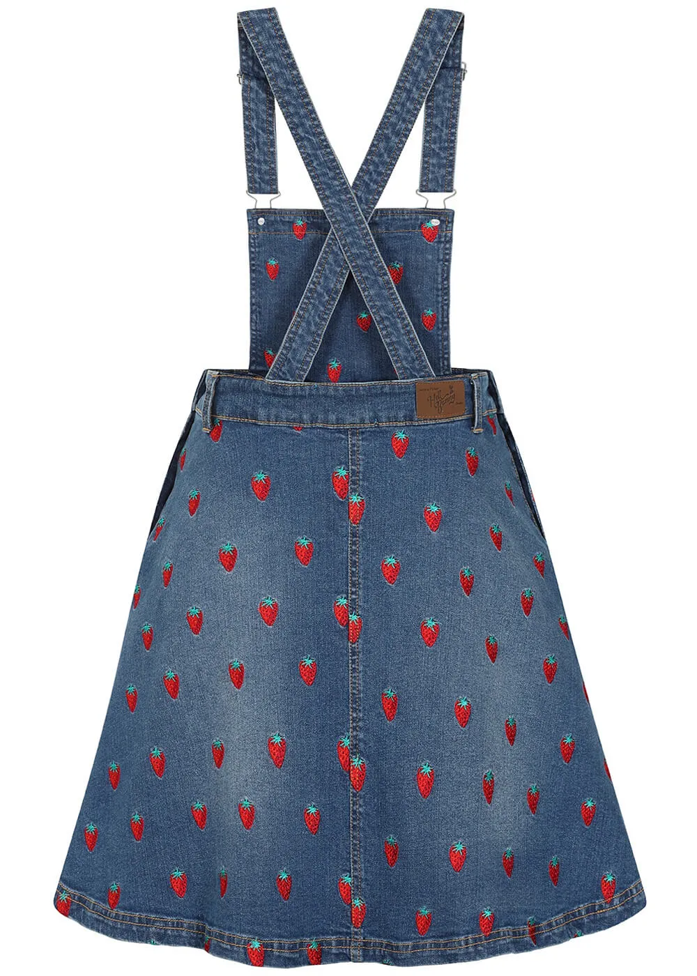 Hell Bunny Strawberry Denim 50's Pinafore Dress Blue