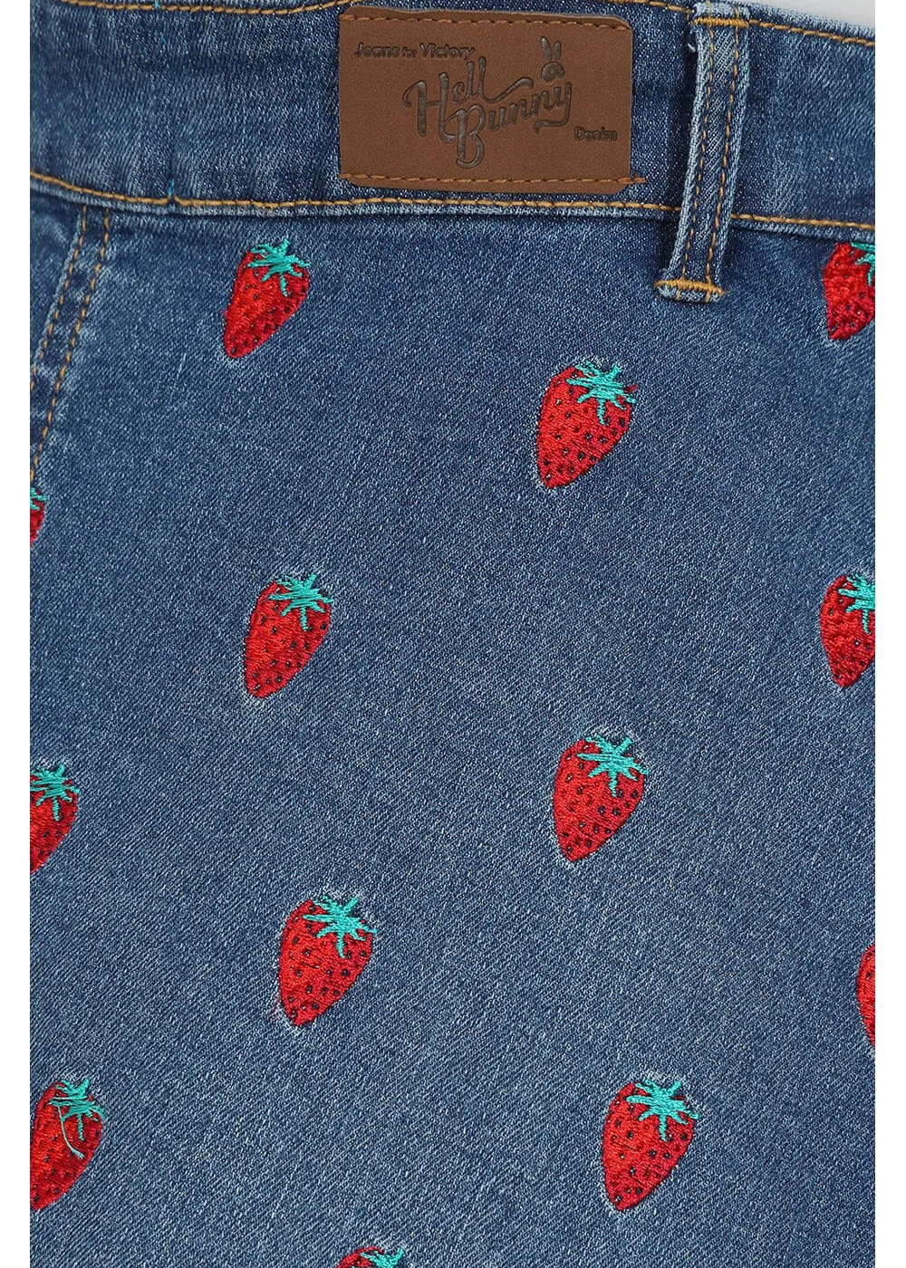 Hell Bunny Strawberry Denim 50's Pinafore Dress Blue