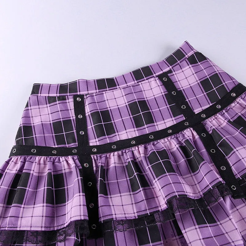 INS FASHION SEXY PLEATED LATTICE PURPLE SKIRT BY70185