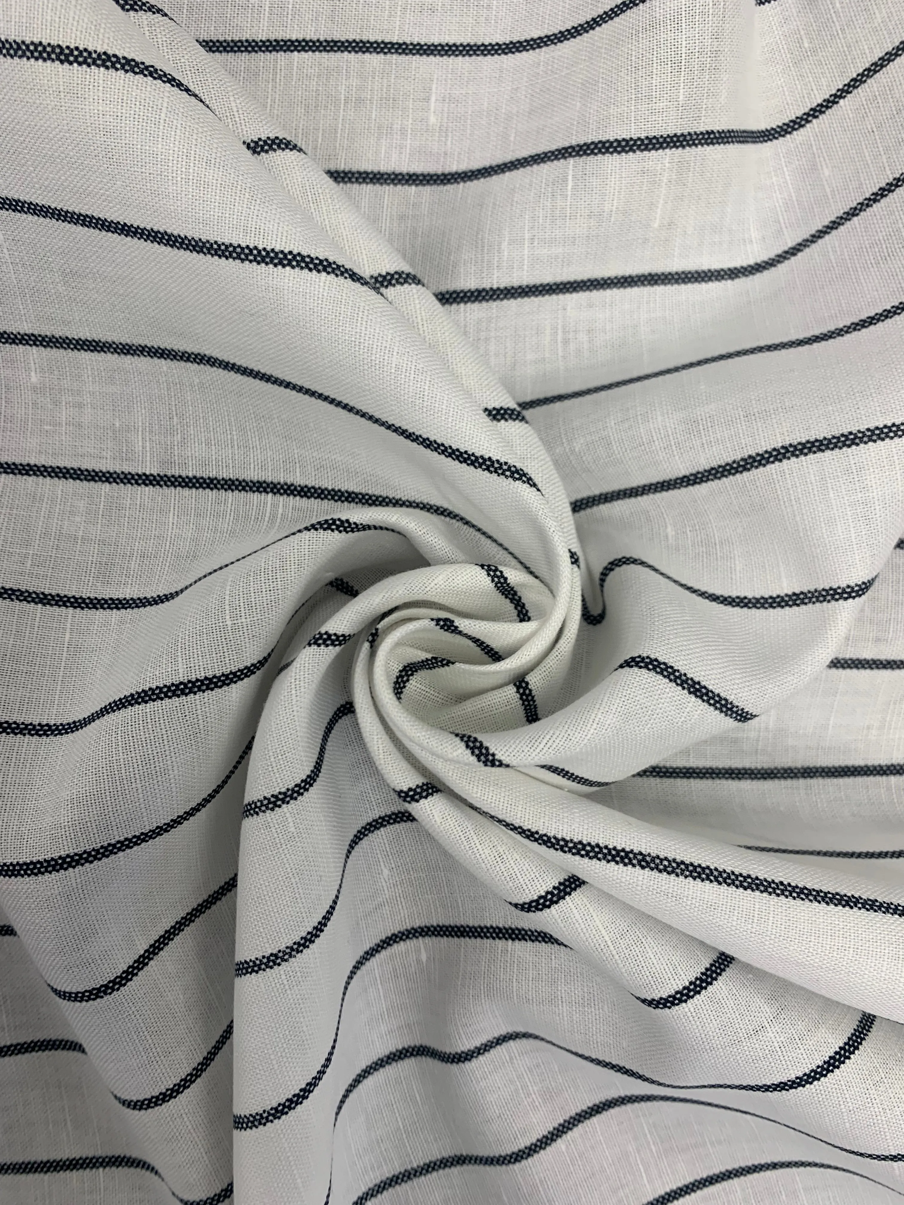 Italian Cotton/Linen blend  - White with Black Stripe