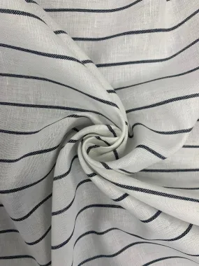 Italian Cotton/Linen blend  - White with Black Stripe