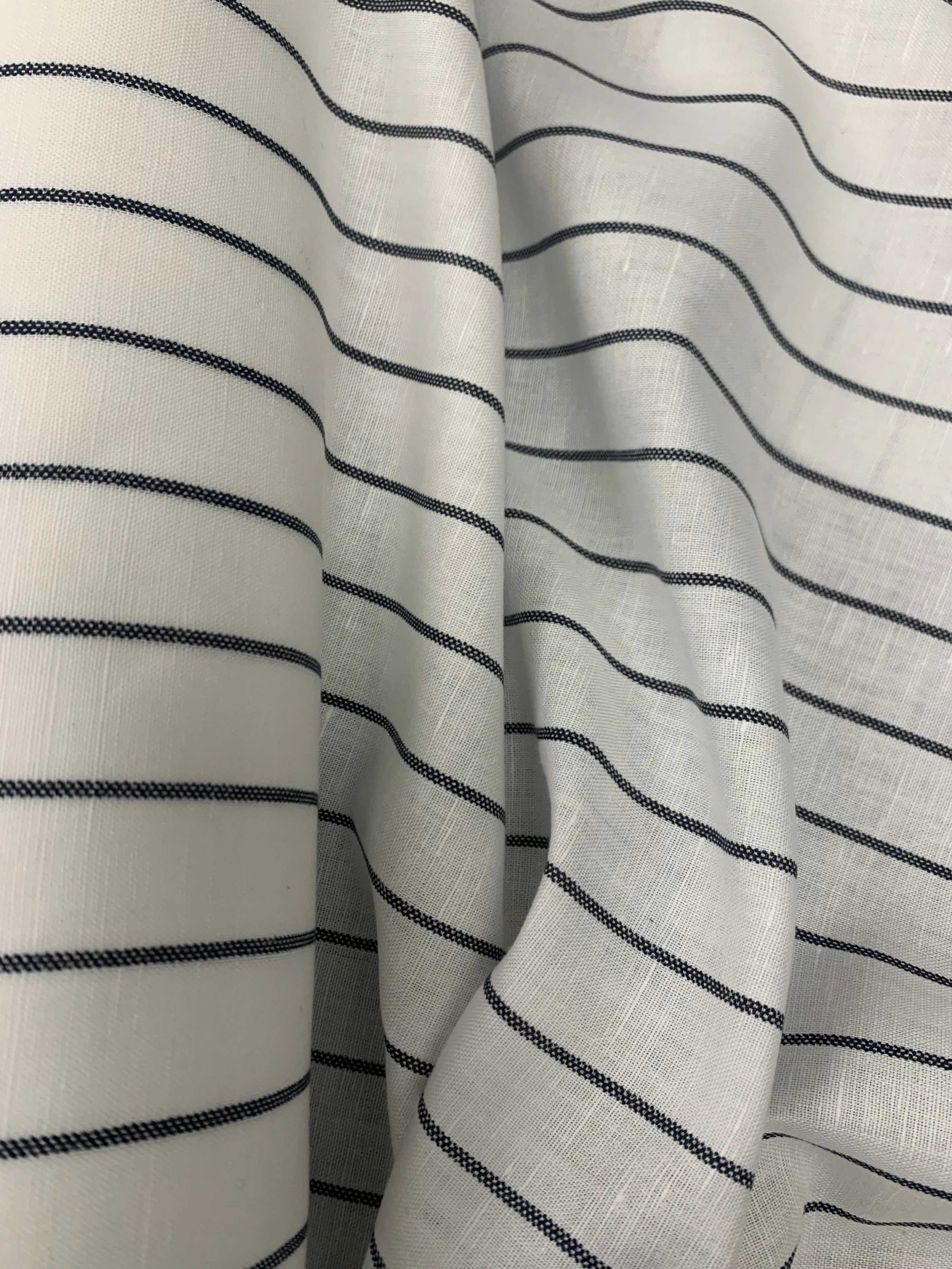 Italian Cotton/Linen blend  - White with Black Stripe