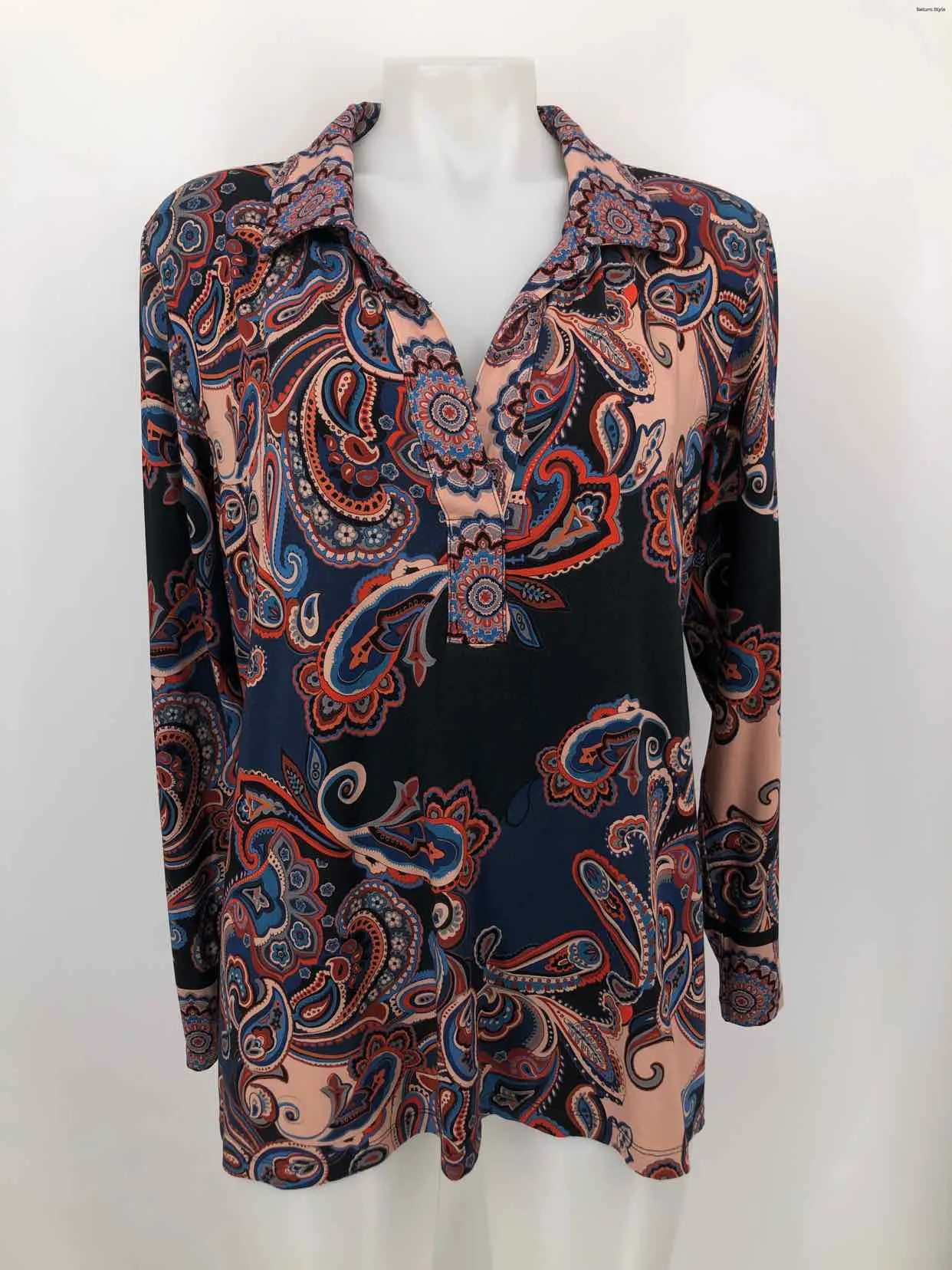 JOHNNY WAS Navy Red Multi Paisley Longsleeve Size LARGE  (L) Top