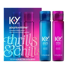 K-Y Yours + Mine Couples Lubricant, Personal Lubricant & Intimate Gel for Couples, Men, Women, Sex Lube, Clear, 2 x 1.5 Fl Oz, 2