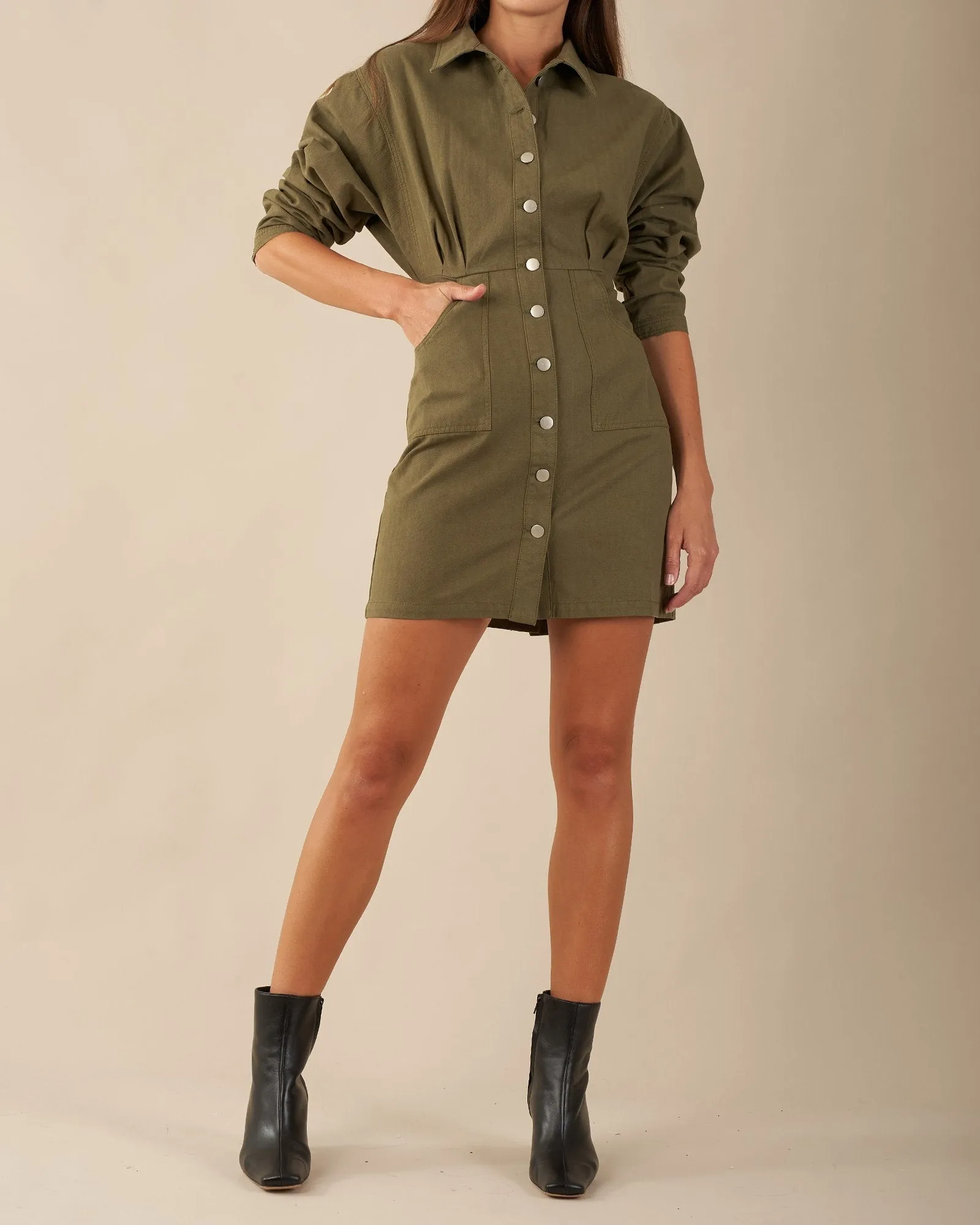 Kenzie Cotton Drill Dress - Khaki