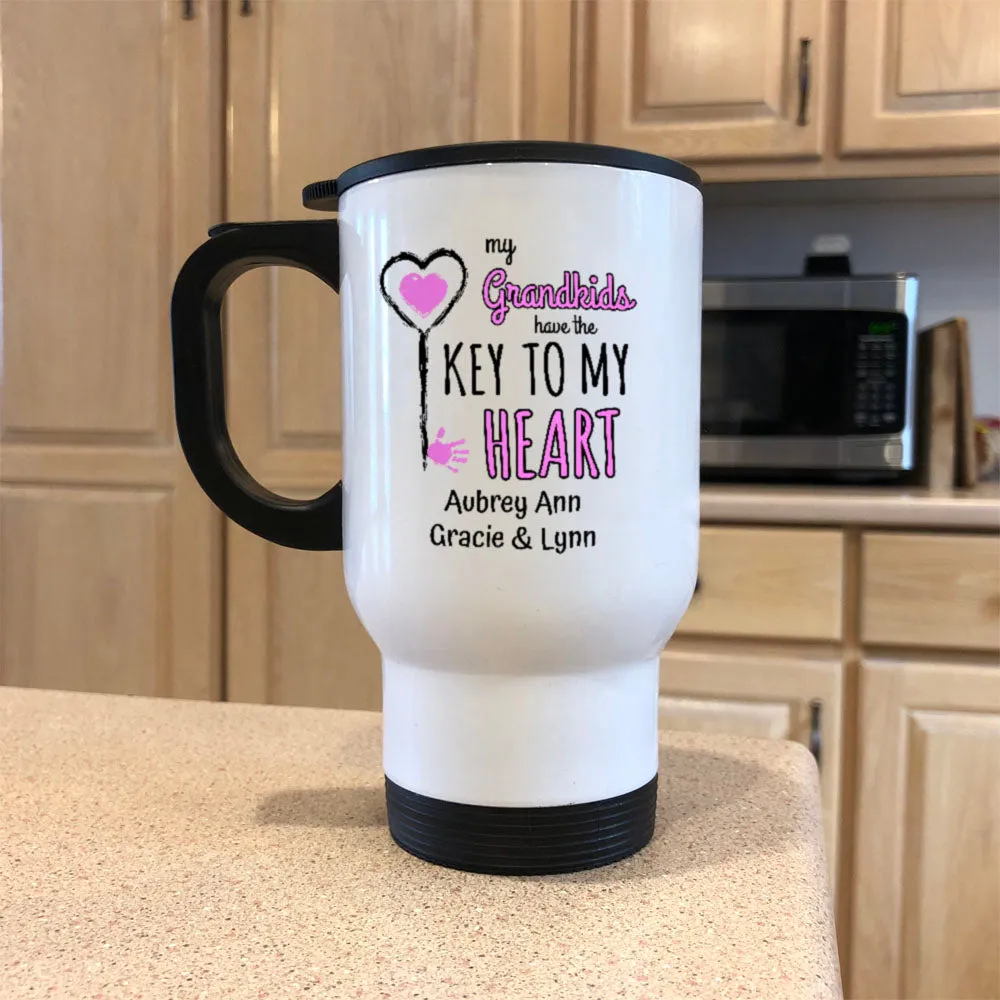 Key To My Heart Personalized White Metal Coffee and Tea Travel Mug