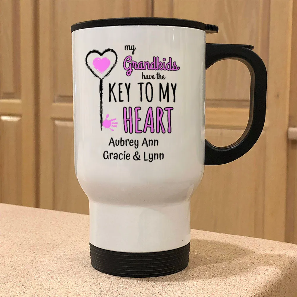 Key To My Heart Personalized White Metal Coffee and Tea Travel Mug