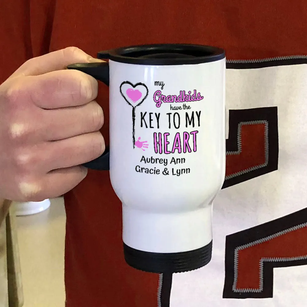 Key To My Heart Personalized White Metal Coffee and Tea Travel Mug