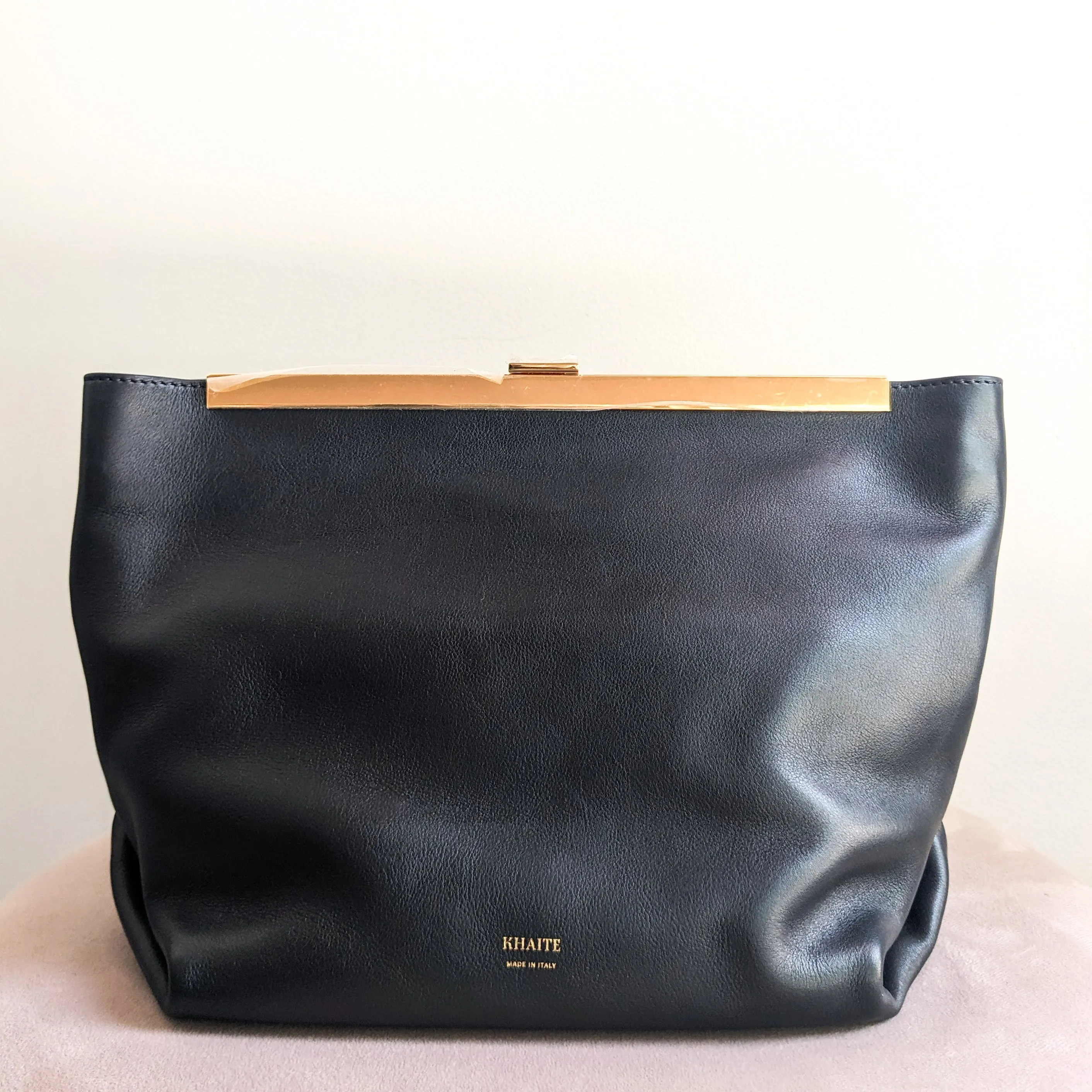 Khaite Black Leather Augusta Crossbody Shoulder Bag