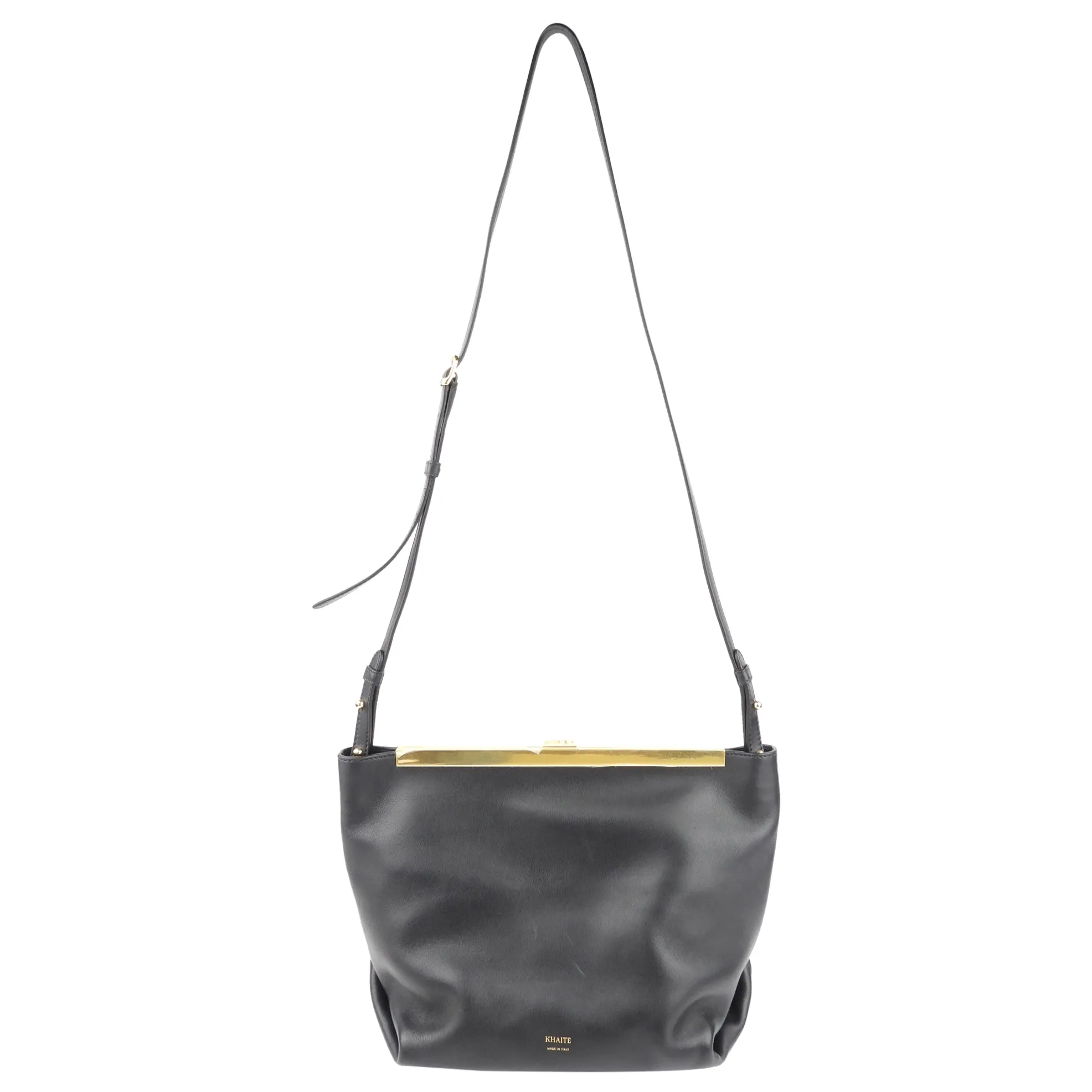 Khaite Black Leather Augusta Crossbody Shoulder Bag