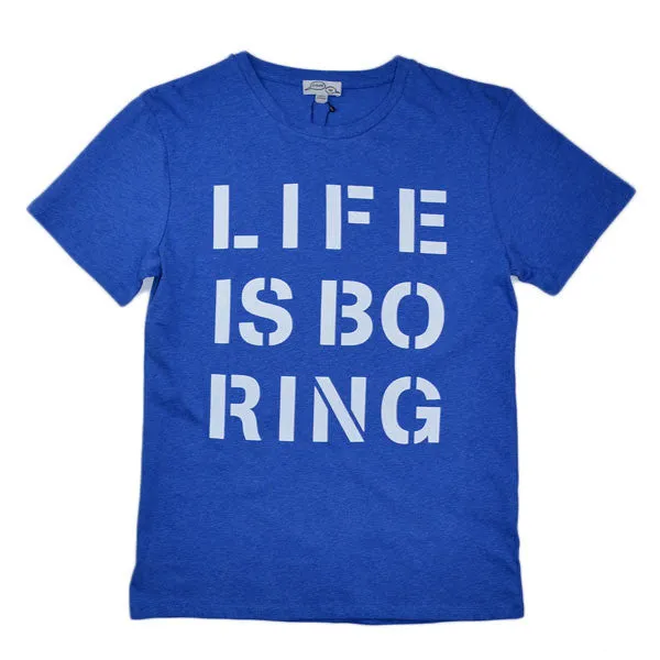 Kitsune Tee – Life Is Boring Tee – Blue Melange / White