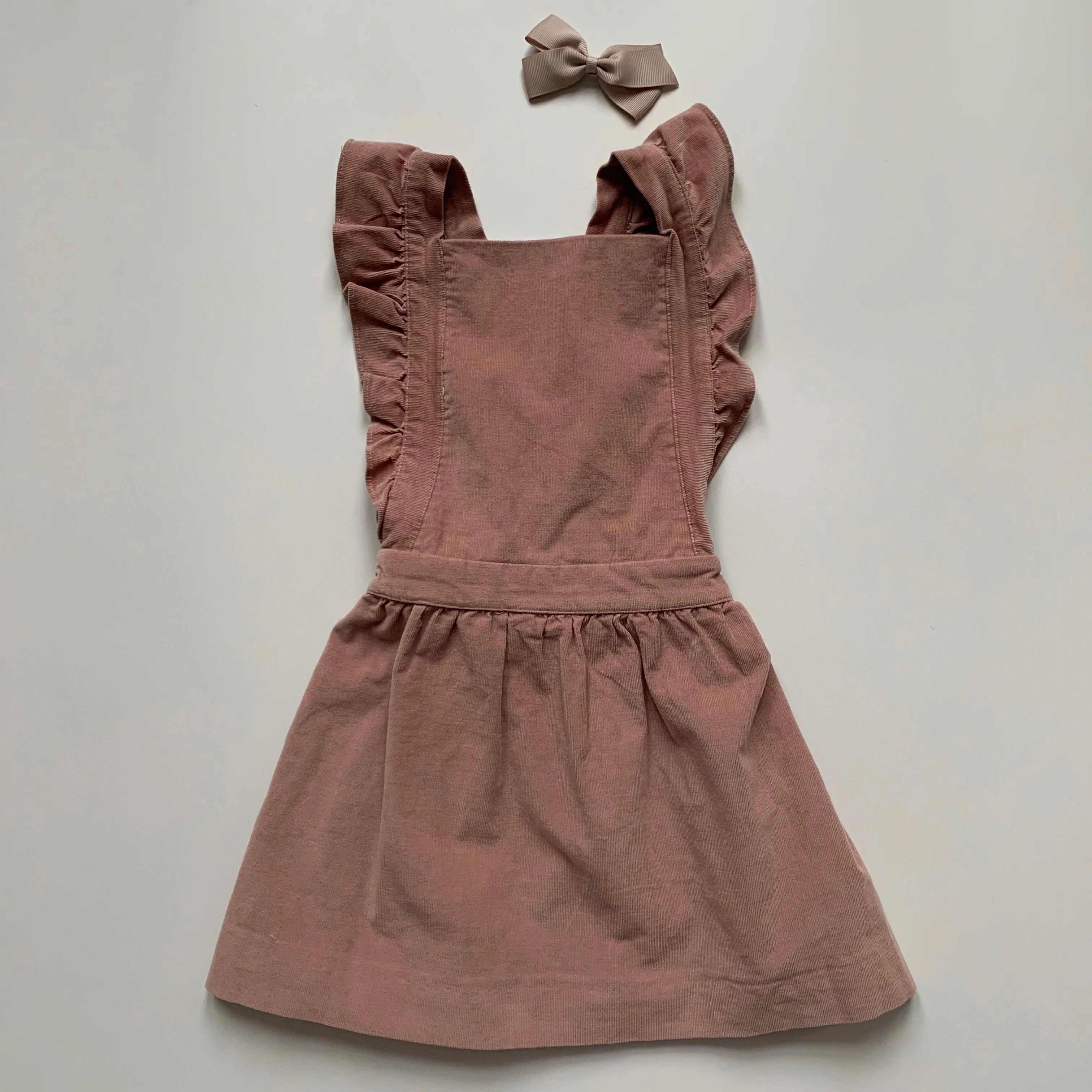 La Coqueta Dusty Rose Pinafore Dress With Ruffle Straps: 4 Years