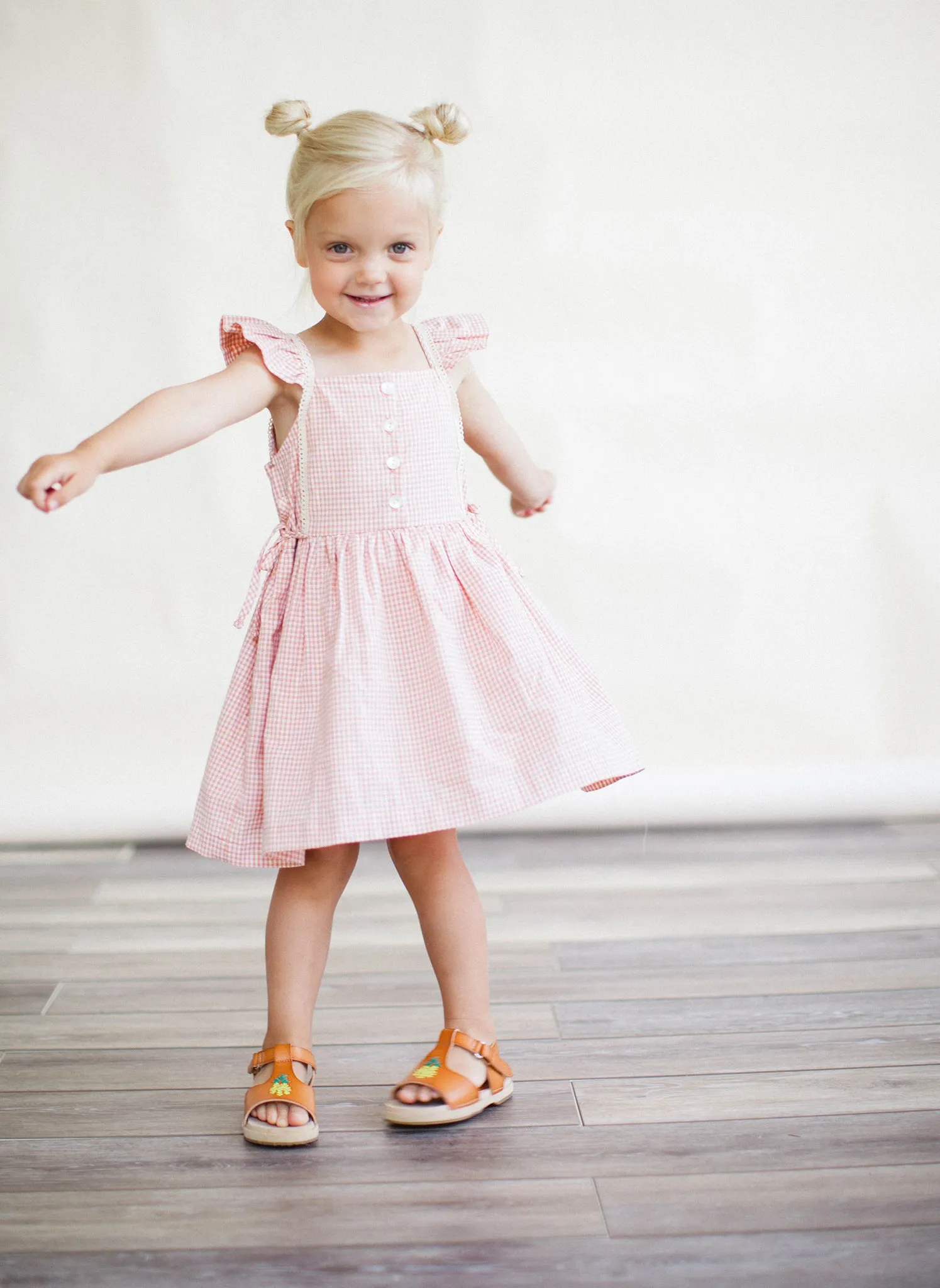 Lali Pinafore Dress in Peach Chex