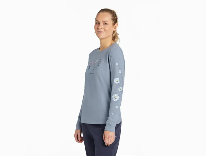 Life is Good Women's Long Sleeve Crusher Tee - Detailed Wildflowers