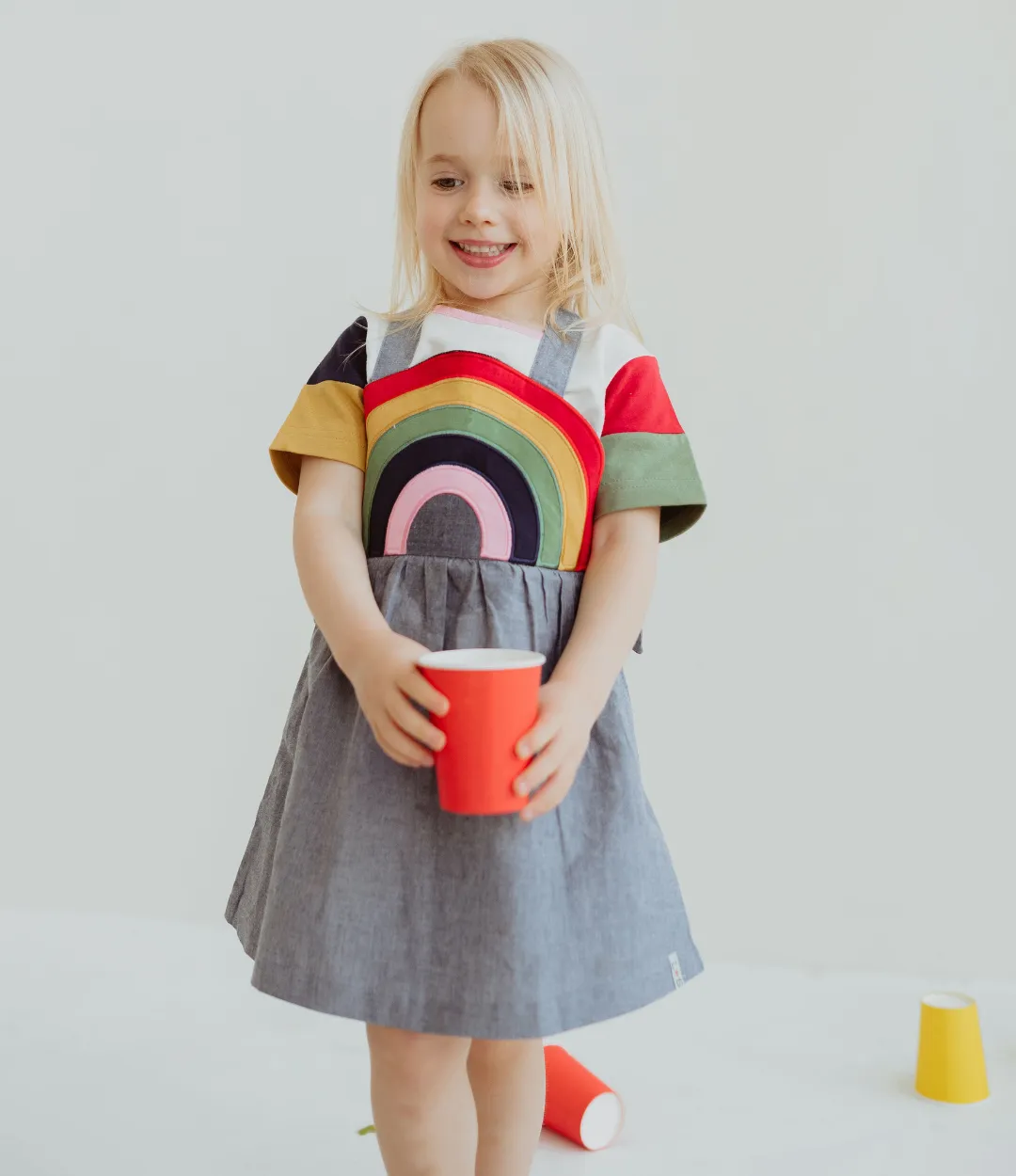 Lilly and Sid Rainbow Stripe Bib Pinafore Dress