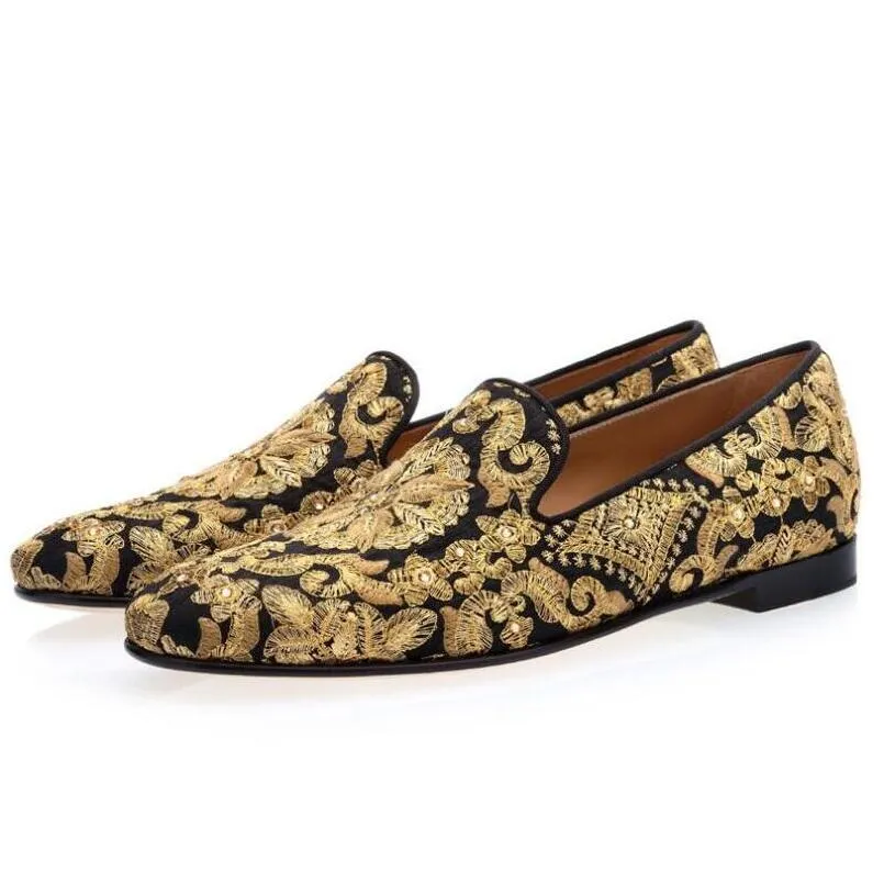 Men's Luxurious Fashion Gold Thread Embroidered Nightclub Party Loafers