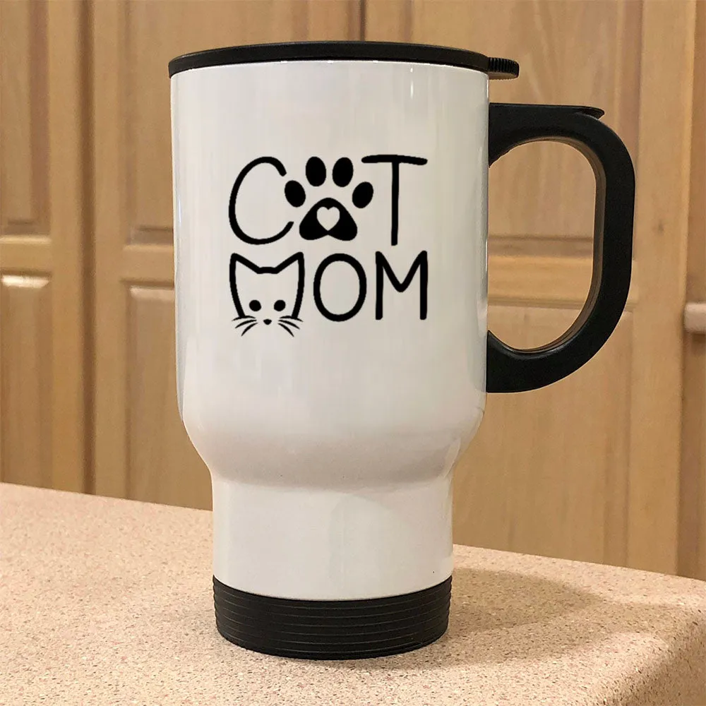 Metal Coffee and Tea Travel Mug Cat Mom Kitty Face