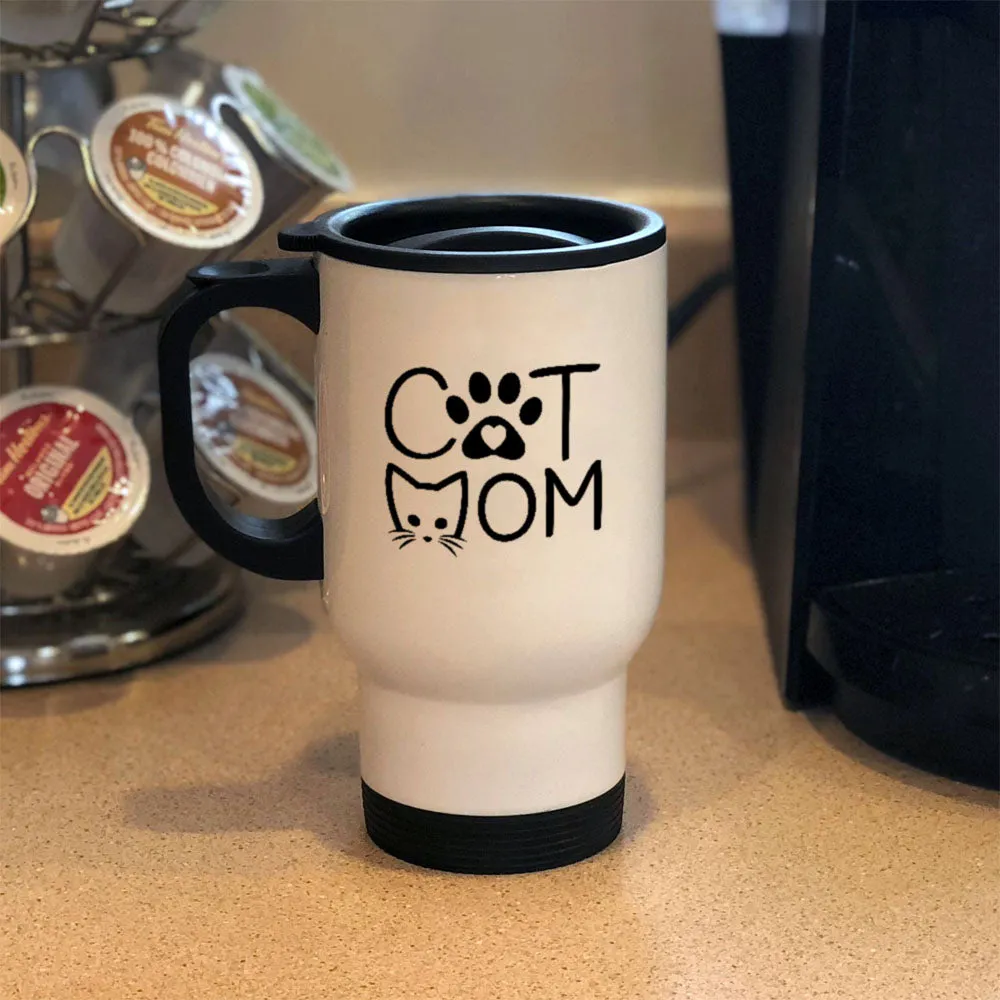 Metal Coffee and Tea Travel Mug Cat Mom Kitty Face