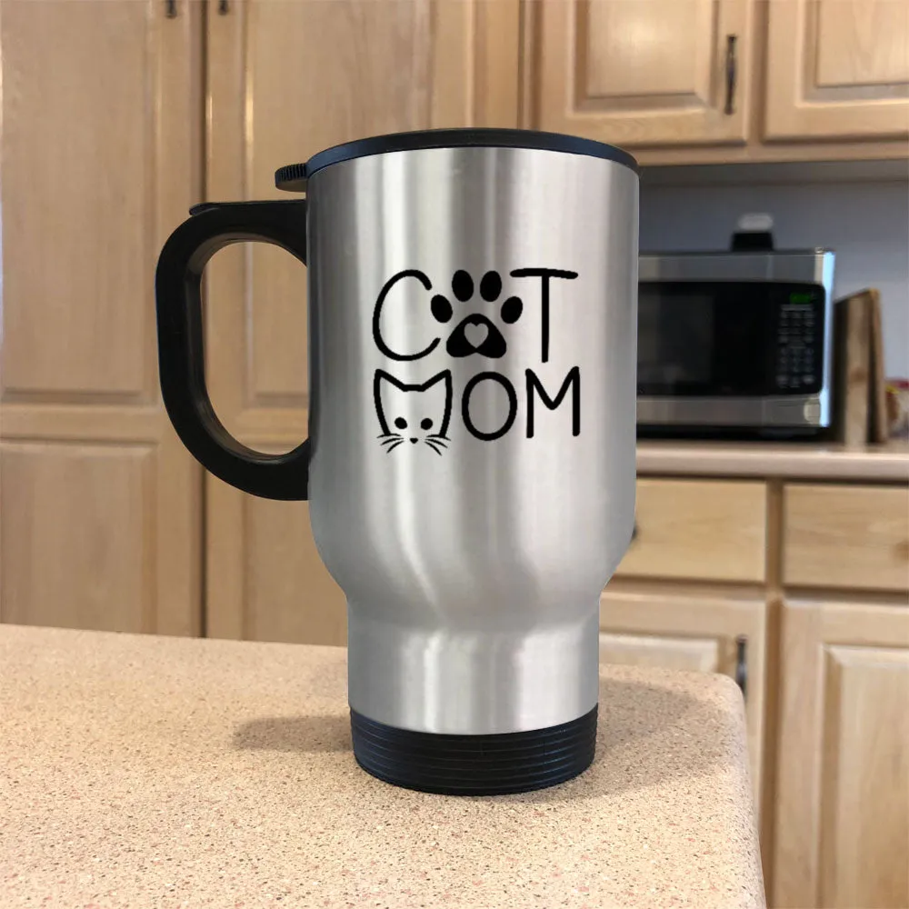 Metal Coffee and Tea Travel Mug Cat Mom Kitty Face