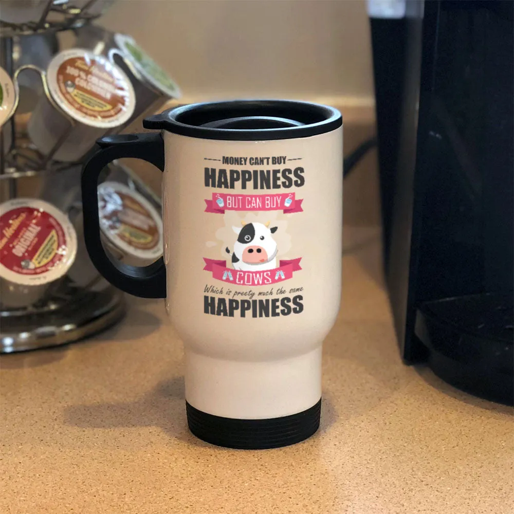 Metal Coffee and Tea Travel Mug Happiness Cow Lover