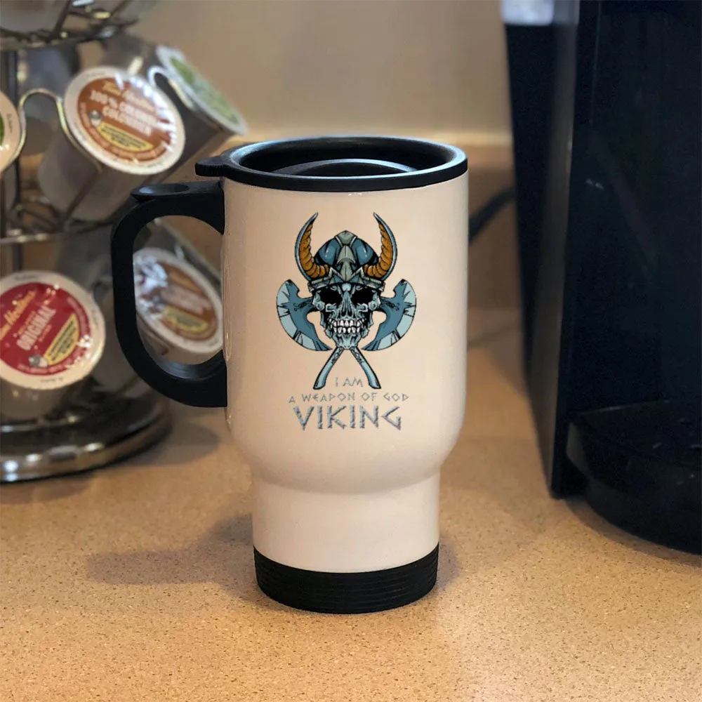 Metal Coffee and Tea Travel Mug I Am A Weapon Of God Viking