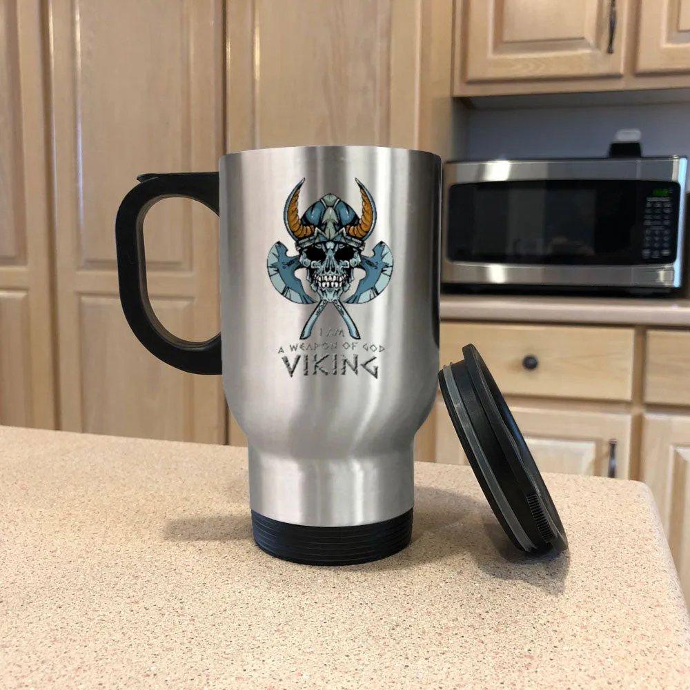 Metal Coffee and Tea Travel Mug I Am A Weapon Of God Viking