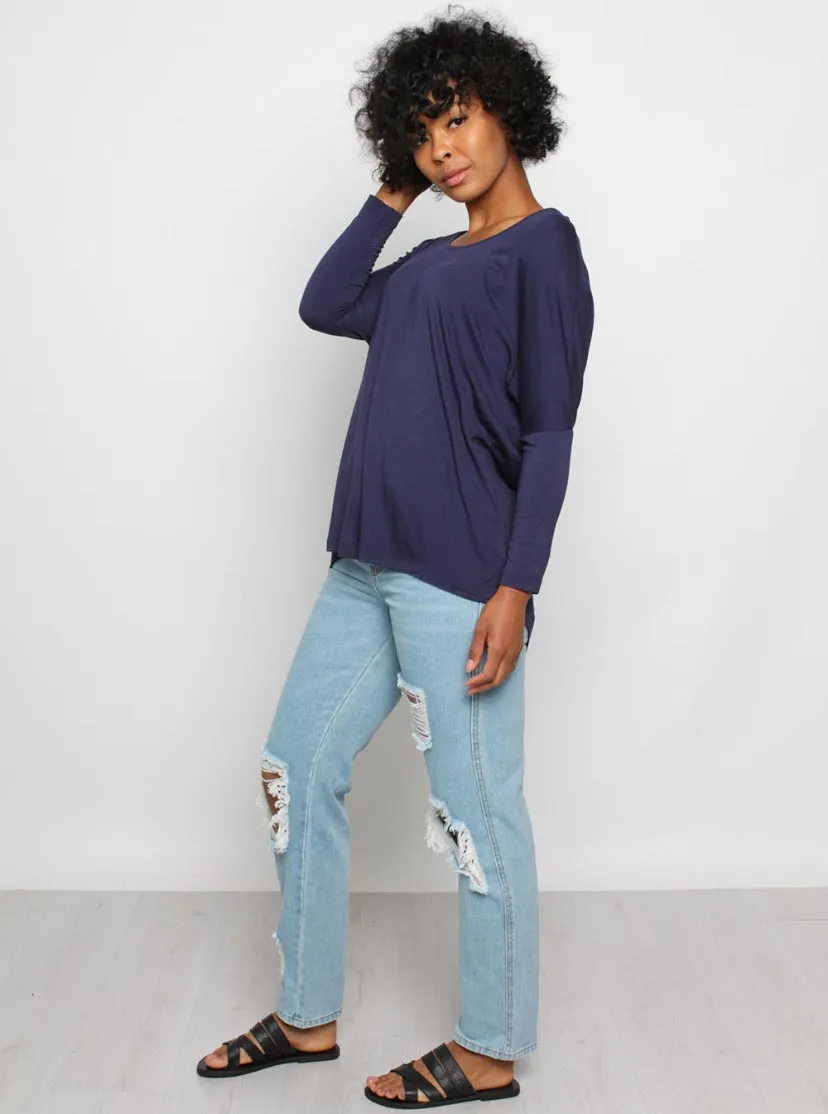 Milan 3/4 Sleeve Top-NAVY