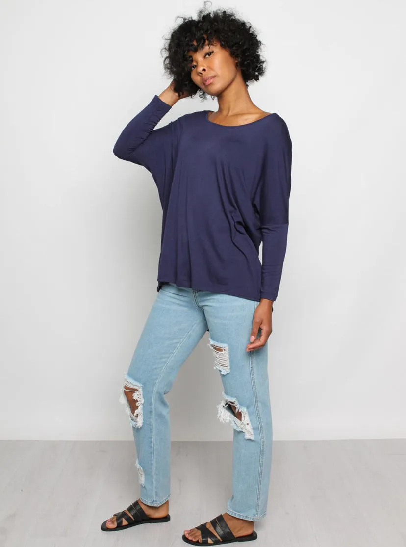 Milan 3/4 Sleeve Top-NAVY