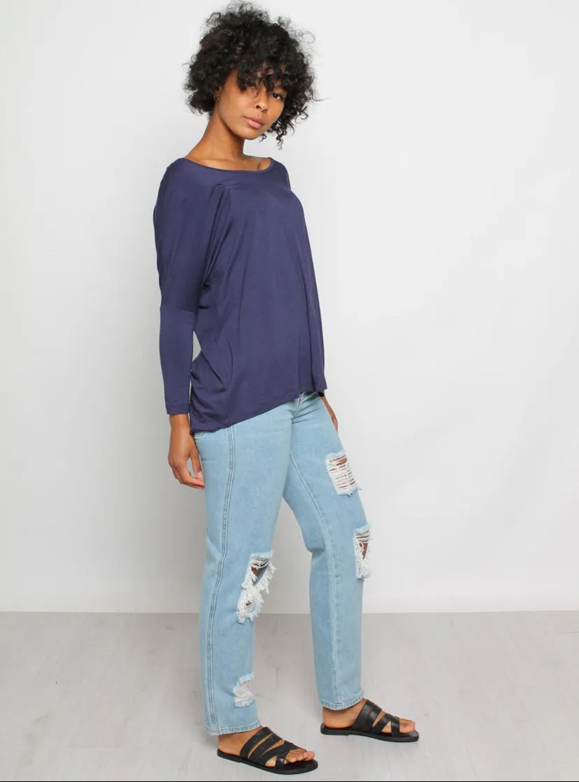 Milan 3/4 Sleeve Top-NAVY