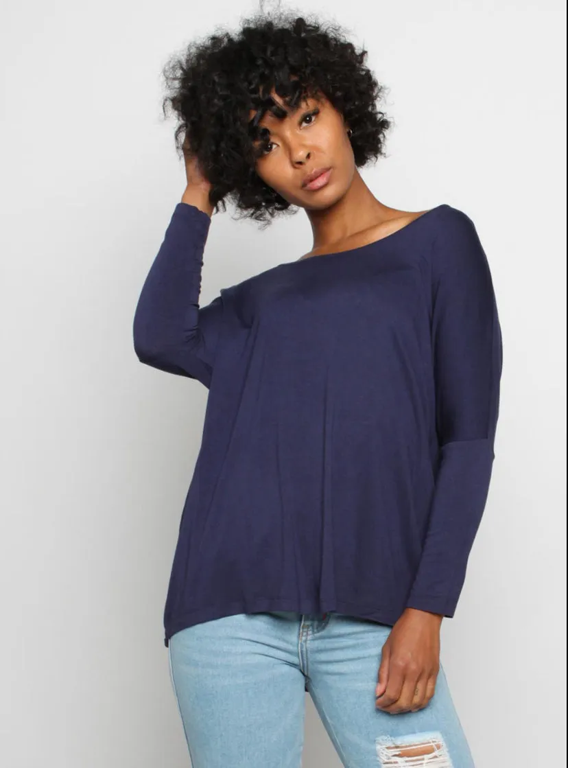 Milan 3/4 Sleeve Top-NAVY