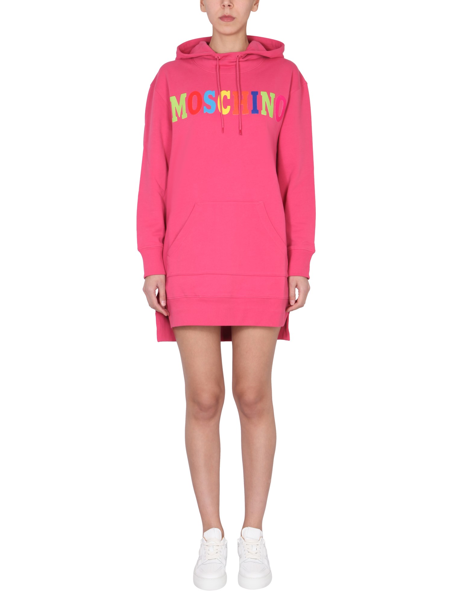 MOSCHINO    COTTON DRESS WITH MULTICOLOR FLOCKED LOGO