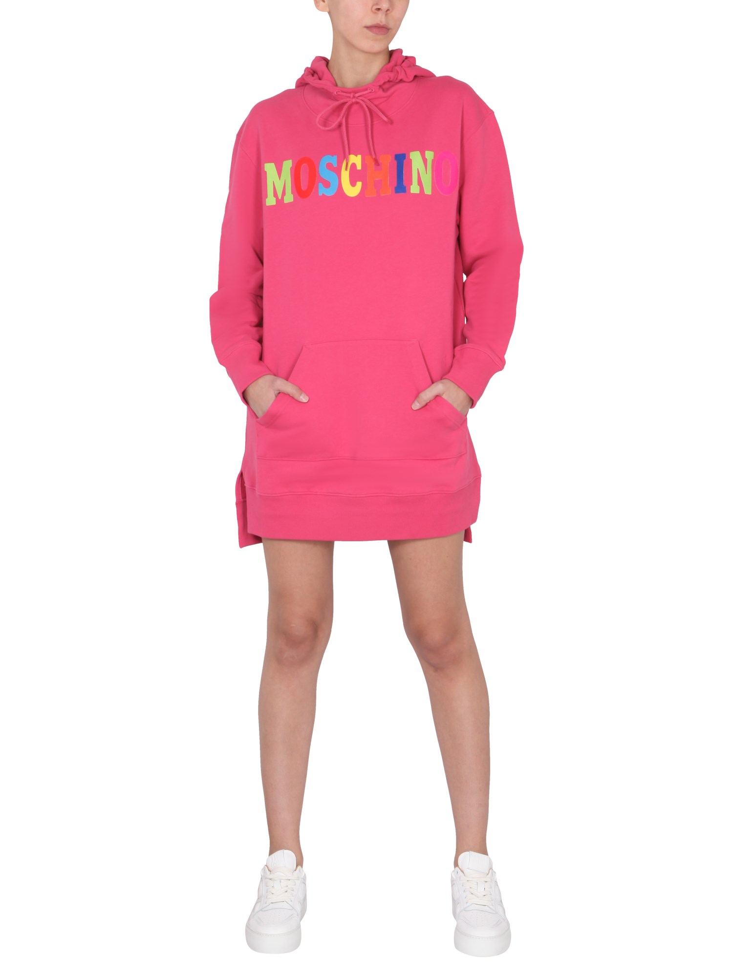 MOSCHINO    COTTON DRESS WITH MULTICOLOR FLOCKED LOGO