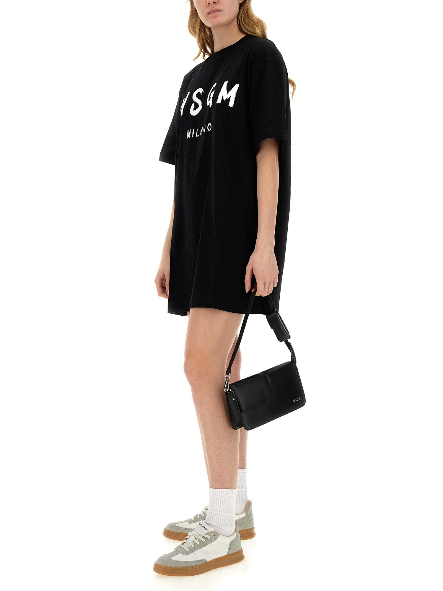 MSGM    COTTON JERSEY BRUSHED LOGO DRESS