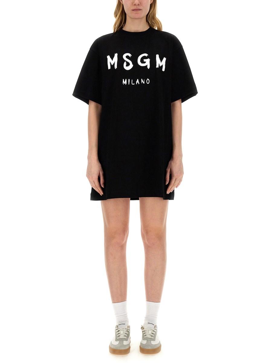 MSGM    COTTON JERSEY BRUSHED LOGO DRESS