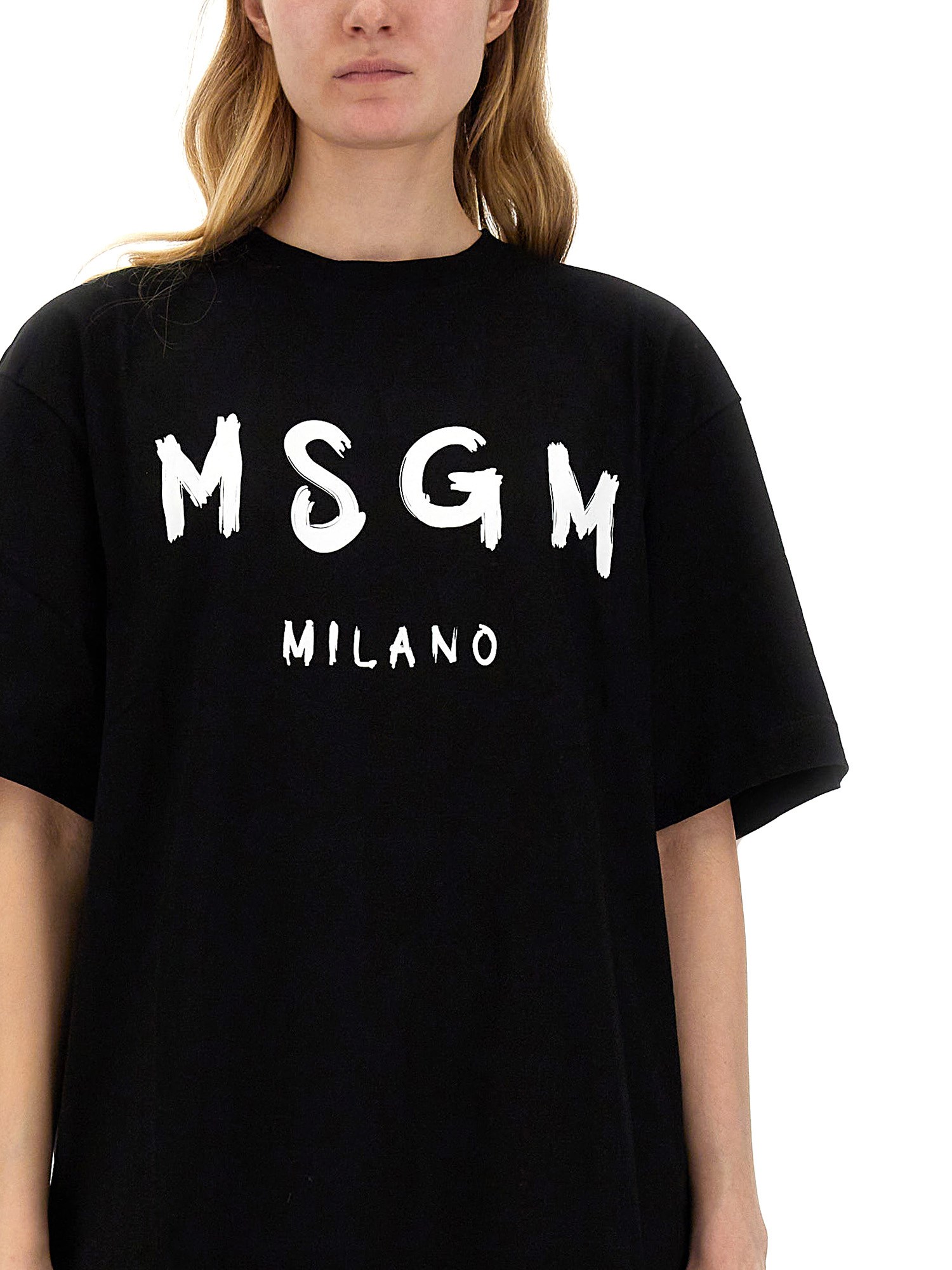 MSGM    COTTON JERSEY BRUSHED LOGO DRESS