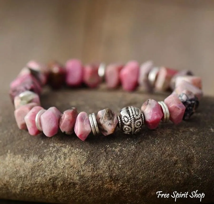 Natural Rhodonite Tree of Life & Heart Bead Bracelet