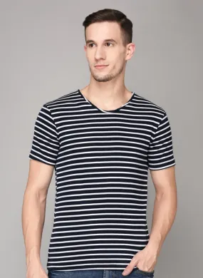 Navy & White Striped Round Neck T-shirt