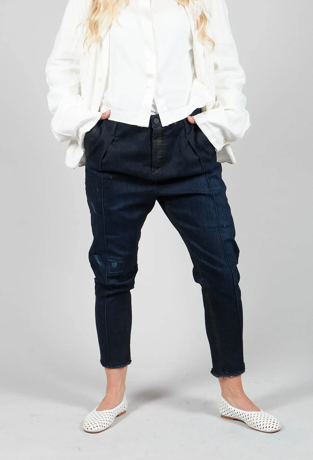 Navy Jeans with Patches and Front Seams